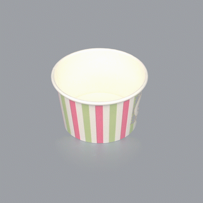 Coppetta 8 oz Round Green And Pink Stripe Paper To Go Cup - 3 3/4" x 3 3/4" x 2 1/4" - 50 count box