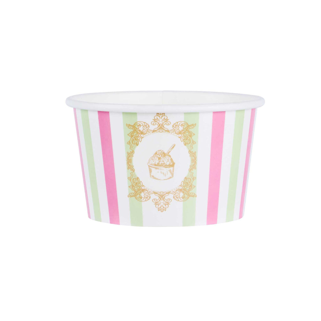 Coppetta 8 oz Round Green And Pink Stripe Paper To Go Cup - 3 3/4" x 3 3/4" x 2 1/4" - 50 count box
