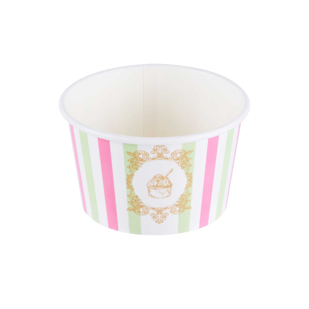 Coppetta 8 oz Round Green And Pink Stripe Paper To Go Cup - 3 3/4" x 3 3/4" x 2 1/4" - 50 count box