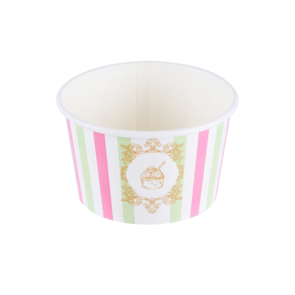 Coppetta 8 oz Round Green And Pink Stripe Paper To Go Cup - 3 3/4" x 3 3/4" x 2 1/4" - 200 count box