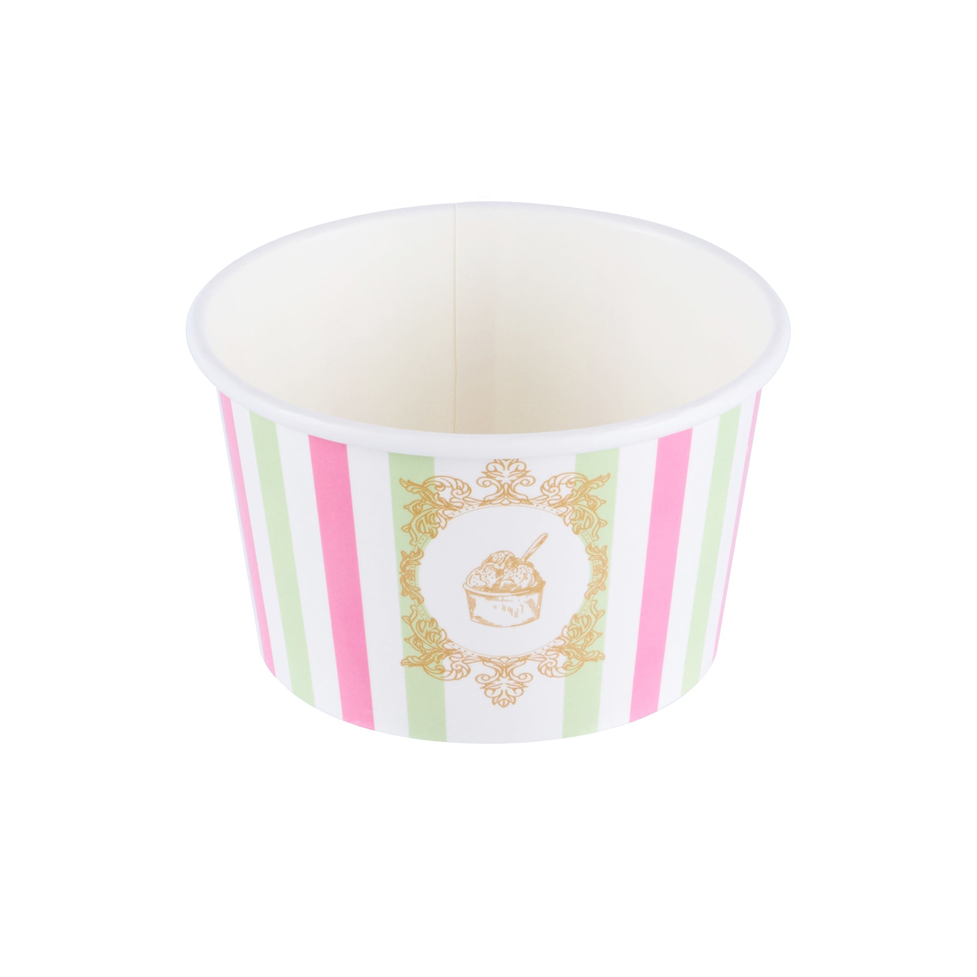 Coppetta 8 oz Round Green And Pink Stripe Paper To Go Cup - 3 3/4" x 3 3/4" x 2 1/4" - 200 count box
