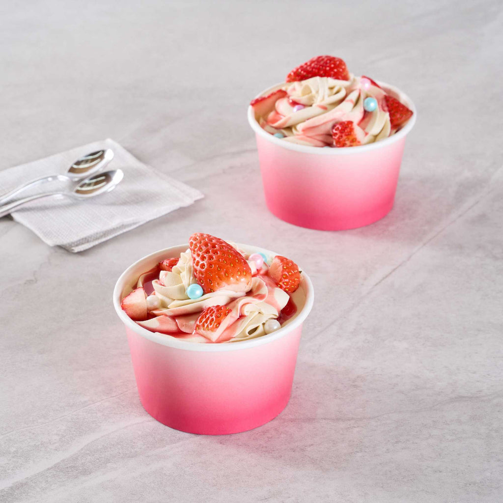 Coppetta 8 oz Round Pink And White Ombre Paper To Go Cup - 3 3/4" x 3 3/4" x 2 1/4" - 50 count box