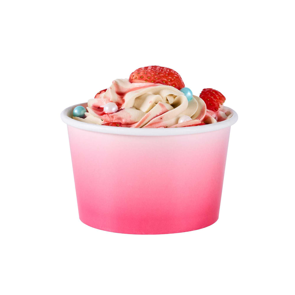 Coppetta 8 oz Round Pink And White Ombre Paper To Go Cup - 3 3/4" x 3 3/4" x 2 1/4" - 50 count box