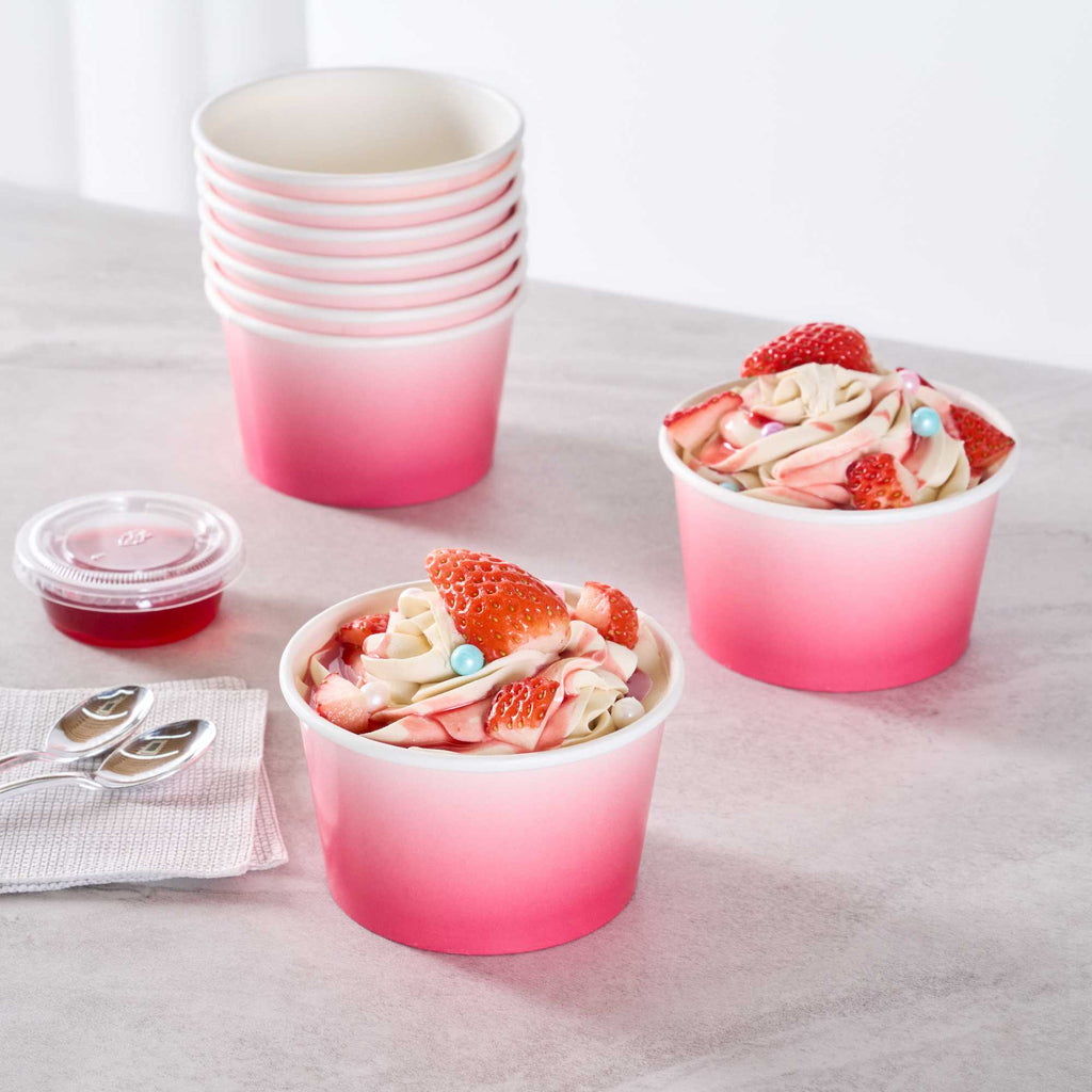 Coppetta 8 oz Round Pink And White Ombre Paper To Go Cup - 3 3/4" x 3 3/4" x 2 1/4" - 50 count box