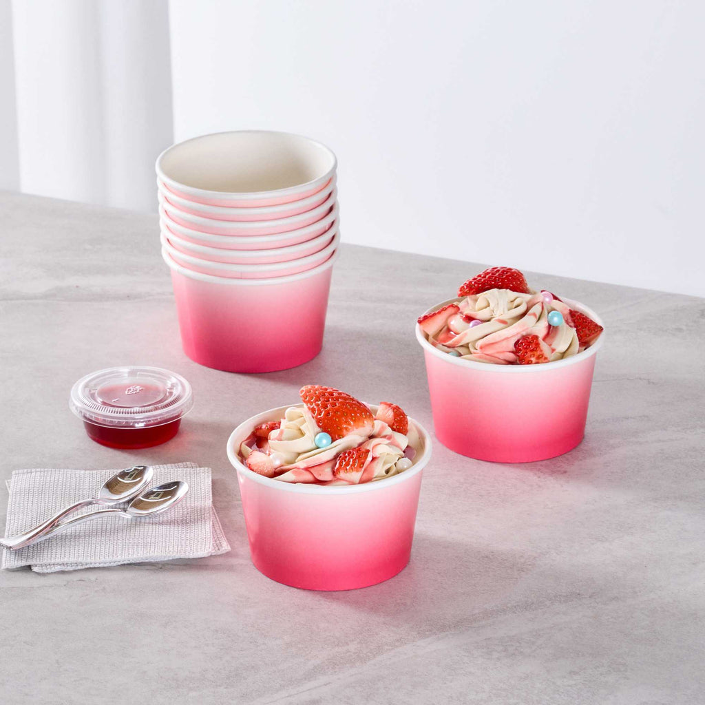 Coppetta 8 oz Round Pink And White Ombre Paper To Go Cup - 3 3/4" x 3 3/4" x 2 1/4" - 50 count box