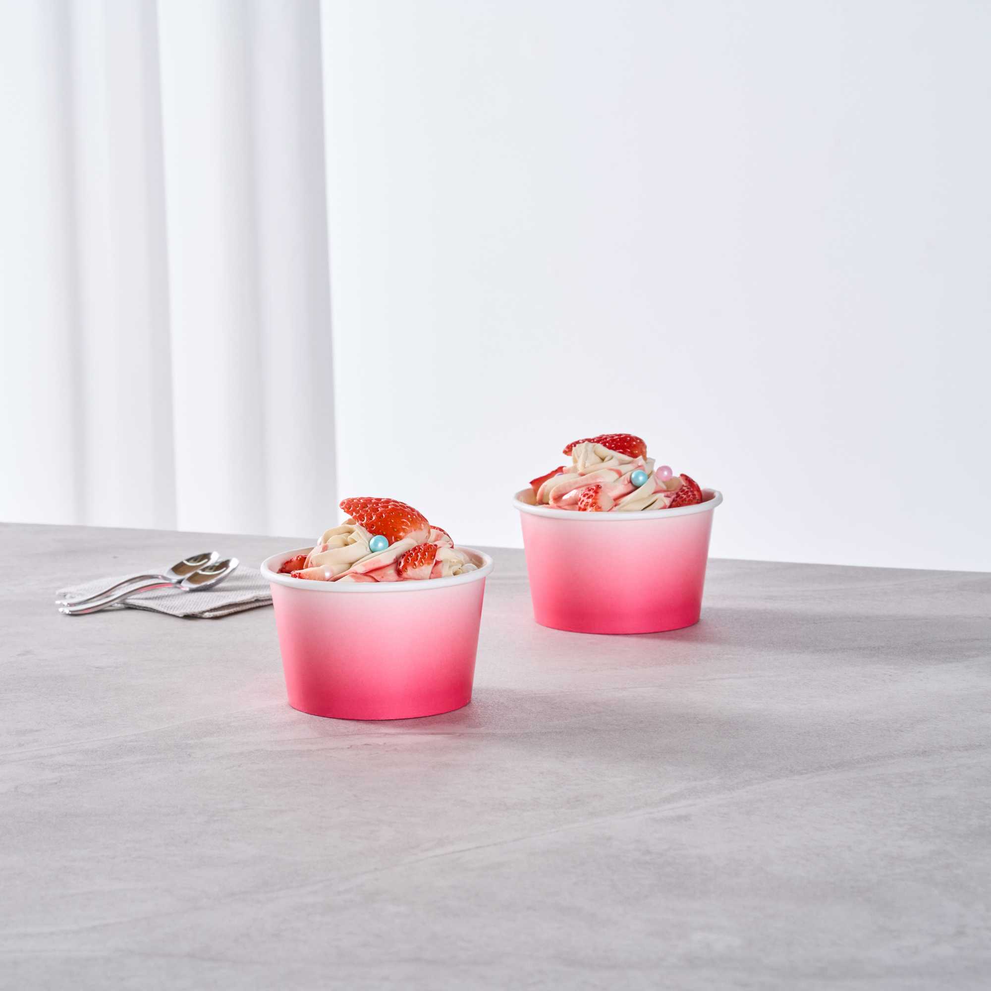Coppetta 8 oz Round Pink And White Ombre Paper To Go Cup - 3 3/4" x 3 3/4" x 2 1/4" - 50 count box