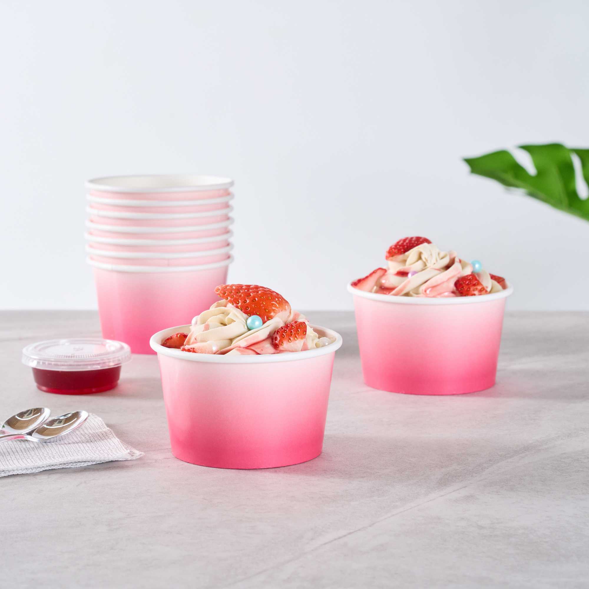 Coppetta 8 oz Round Pink And White Ombre Paper To Go Cup - 3 3/4" x 3 3/4" x 2 1/4" - 50 count box