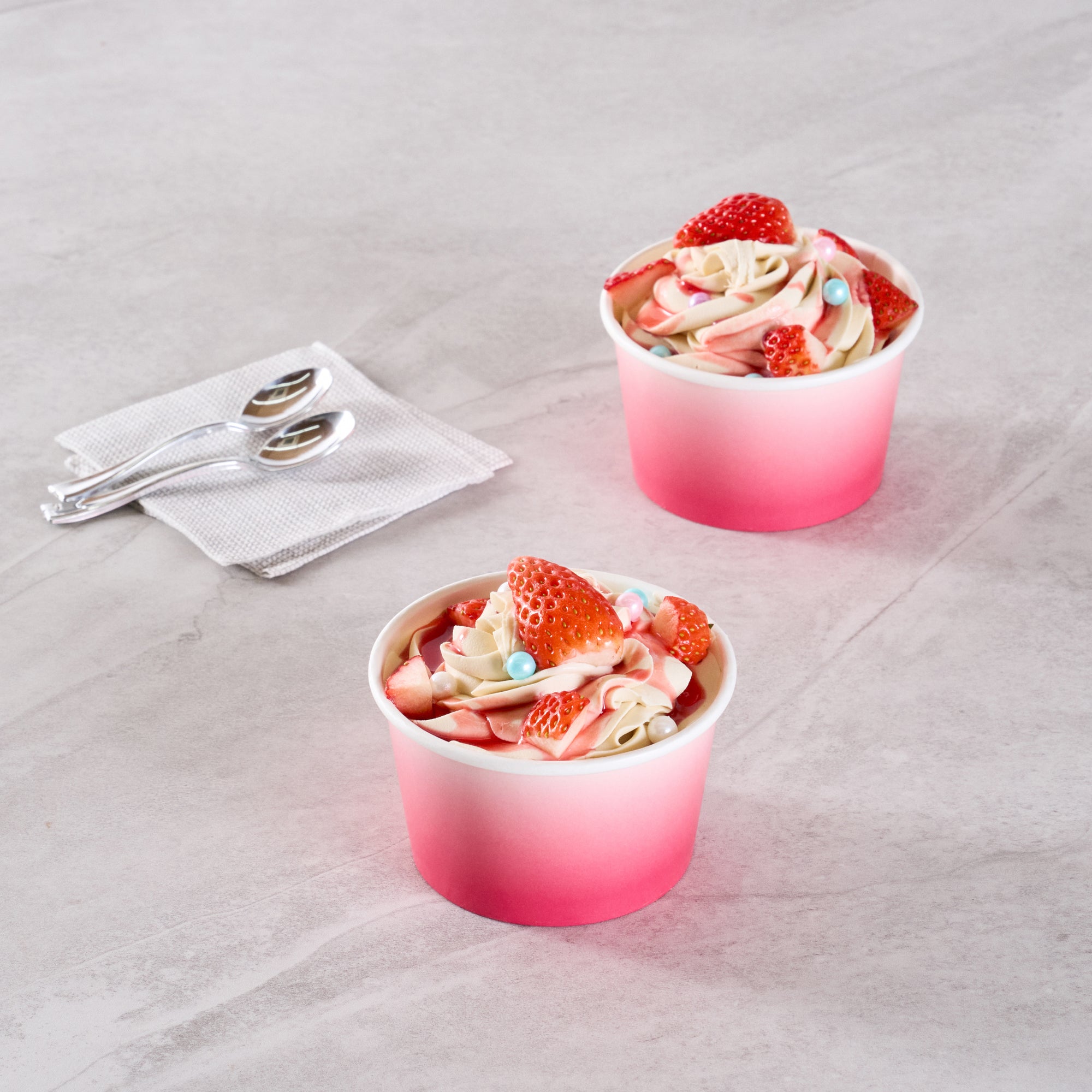 Coppetta 8 oz Round Pink And White Ombre Paper To Go Cup - 3 3/4" x 3 3/4" x 2 1/4" - 200 count box