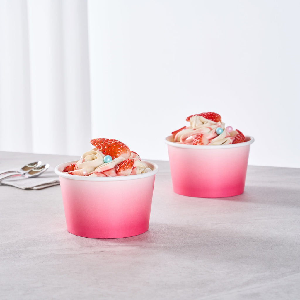 Coppetta 8 oz Round Pink And White Ombre Paper To Go Cup - 3 3/4" x 3 3/4" x 2 1/4" - 200 count box