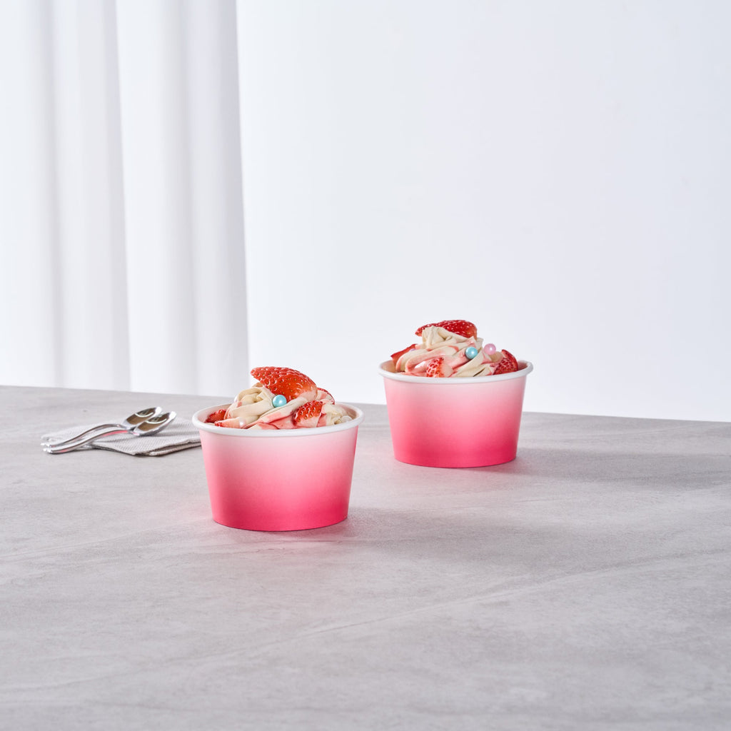 Coppetta 8 oz Round Pink And White Ombre Paper To Go Cup - 3 3/4" x 3 3/4" x 2 1/4" - 200 count box