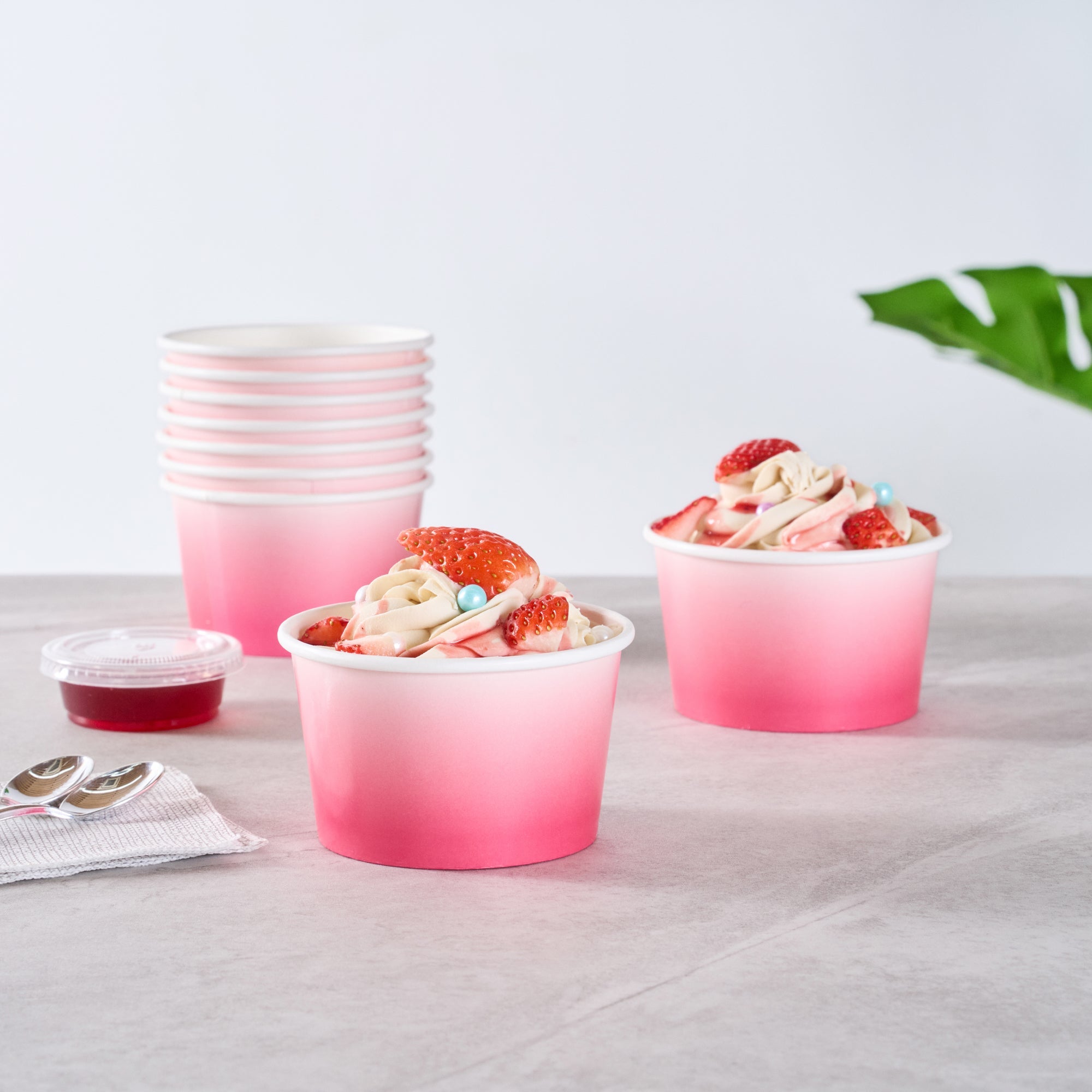 Coppetta 8 oz Round Pink And White Ombre Paper To Go Cup - 3 3/4" x 3 3/4" x 2 1/4" - 200 count box