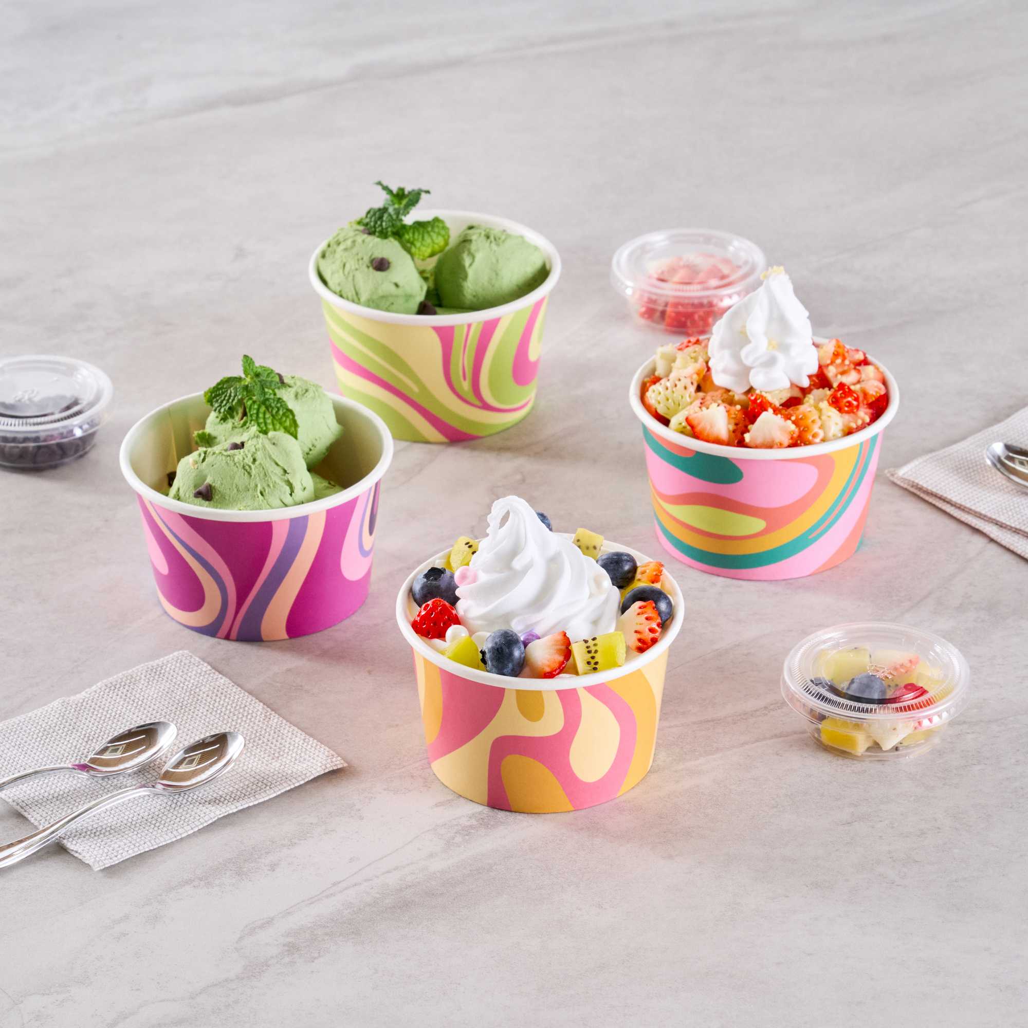 Coppetta 8 oz Round Tropical Twist Paper To Go Cup - 3 3/4" x 3 3/4" x 2 1/4" - 50 count box