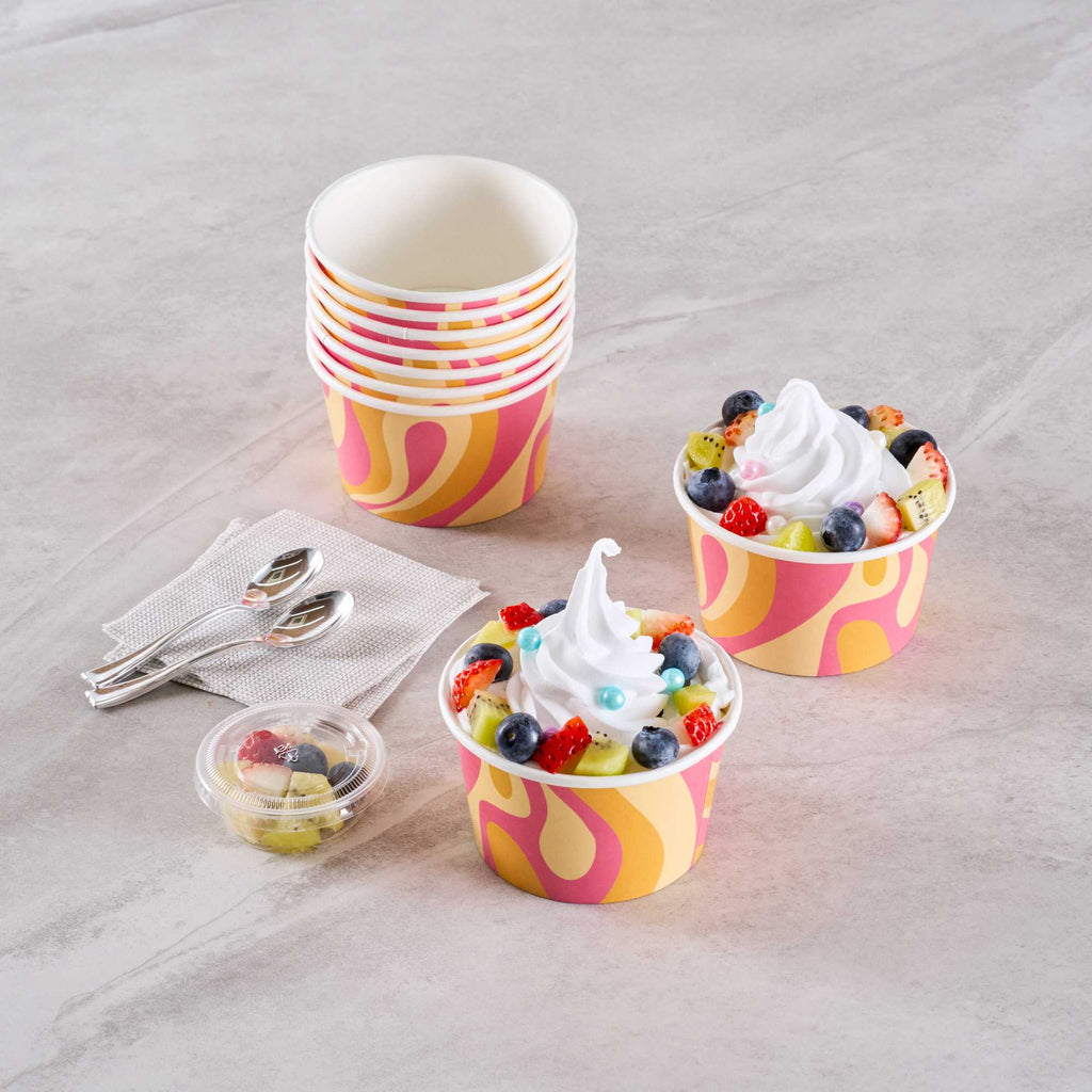 Coppetta 8 oz Round Tropical Twist Paper To Go Cup - 3 3/4" x 3 3/4" x 2 1/4" - 50 count box