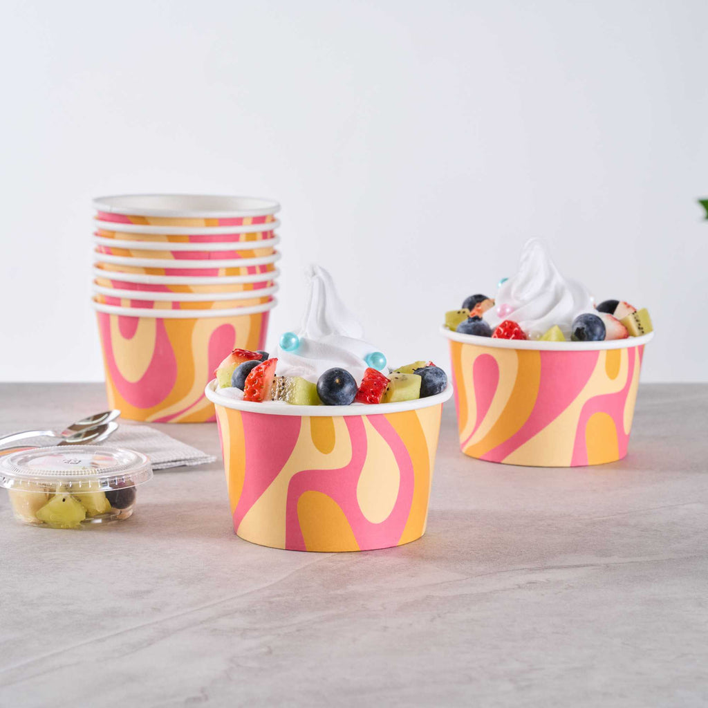 Coppetta 8 oz Round Tropical Twist Paper To Go Cup - 3 3/4" x 3 3/4" x 2 1/4" - 50 count box