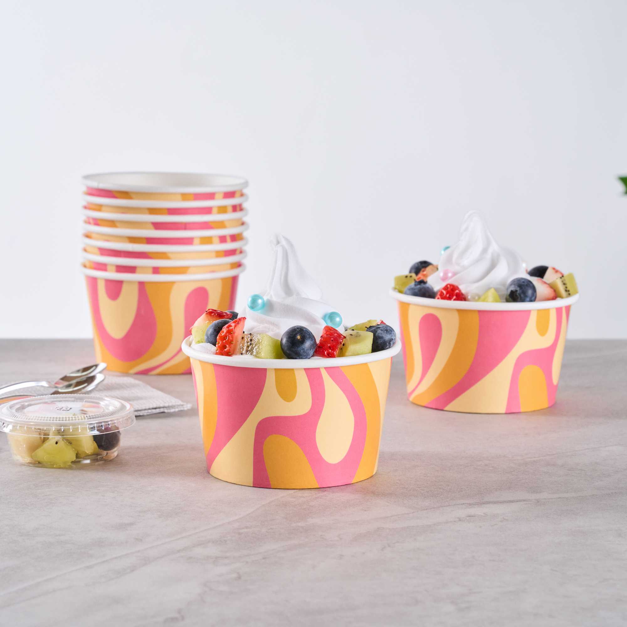 Coppetta 8 oz Round Tropical Twist Paper To Go Cup - 3 3/4" x 3 3/4" x 2 1/4" - 50 count box