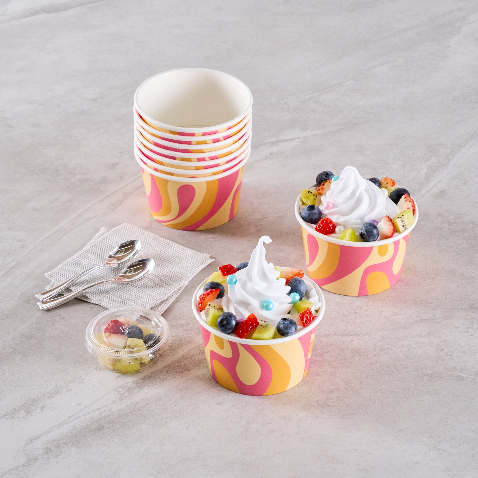 Coppetta 8 oz Round Tropical Twist Paper To Go Cup - 3 3/4" x 3 3/4" x 2 1/4" - 200 count box
