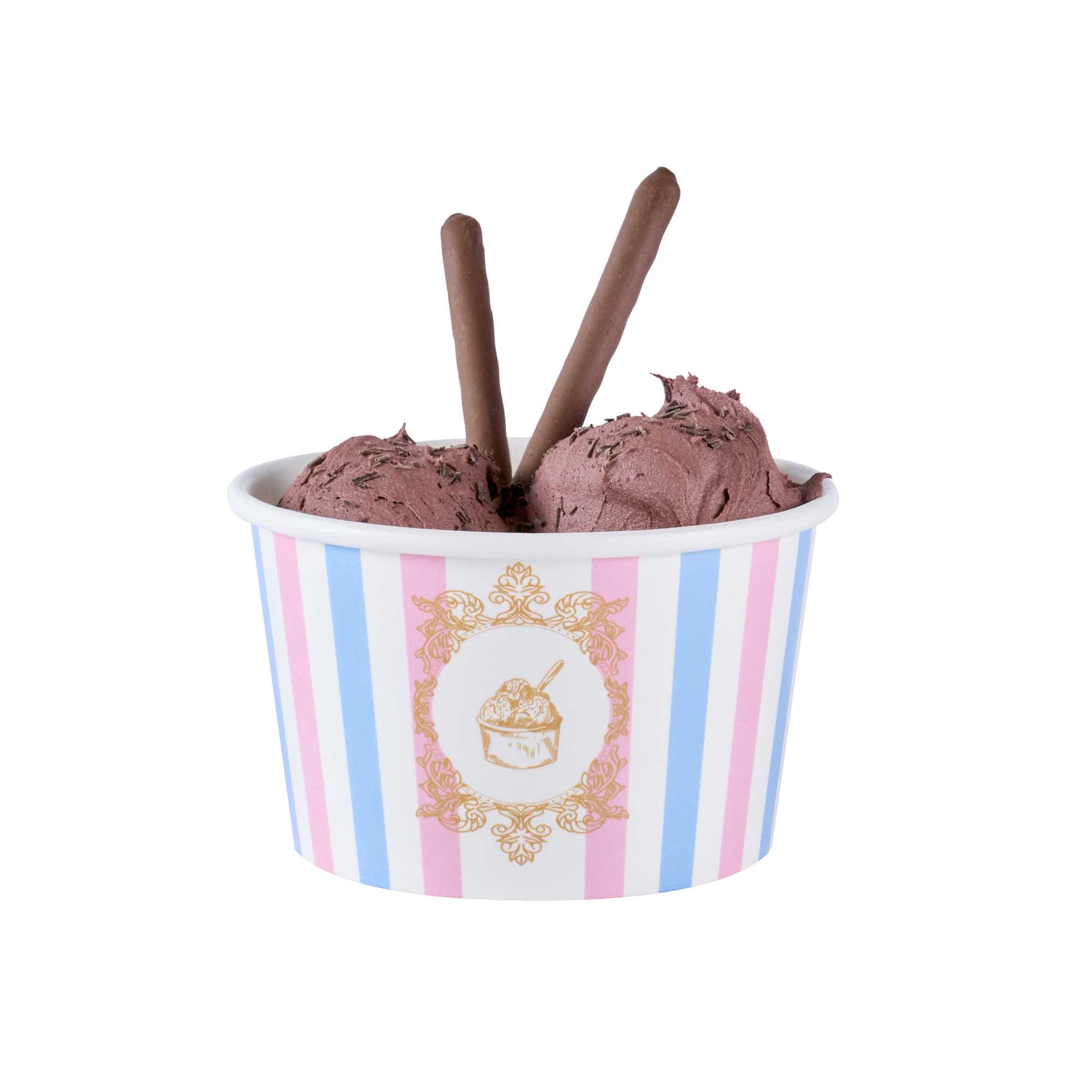 Coppetta 8 oz Round Pink And Blue Stripe Paper To Go Cup - 3 3/4" x 3 3/4" x 2 1/4" - 50 count box
