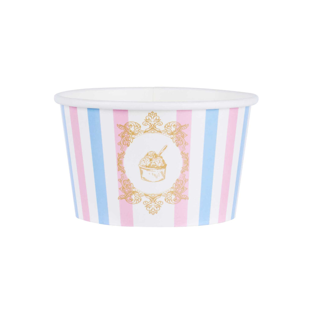 Coppetta 8 oz Round Pink And Blue Stripe Paper To Go Cup - 3 3/4" x 3 3/4" x 2 1/4" - 50 count box