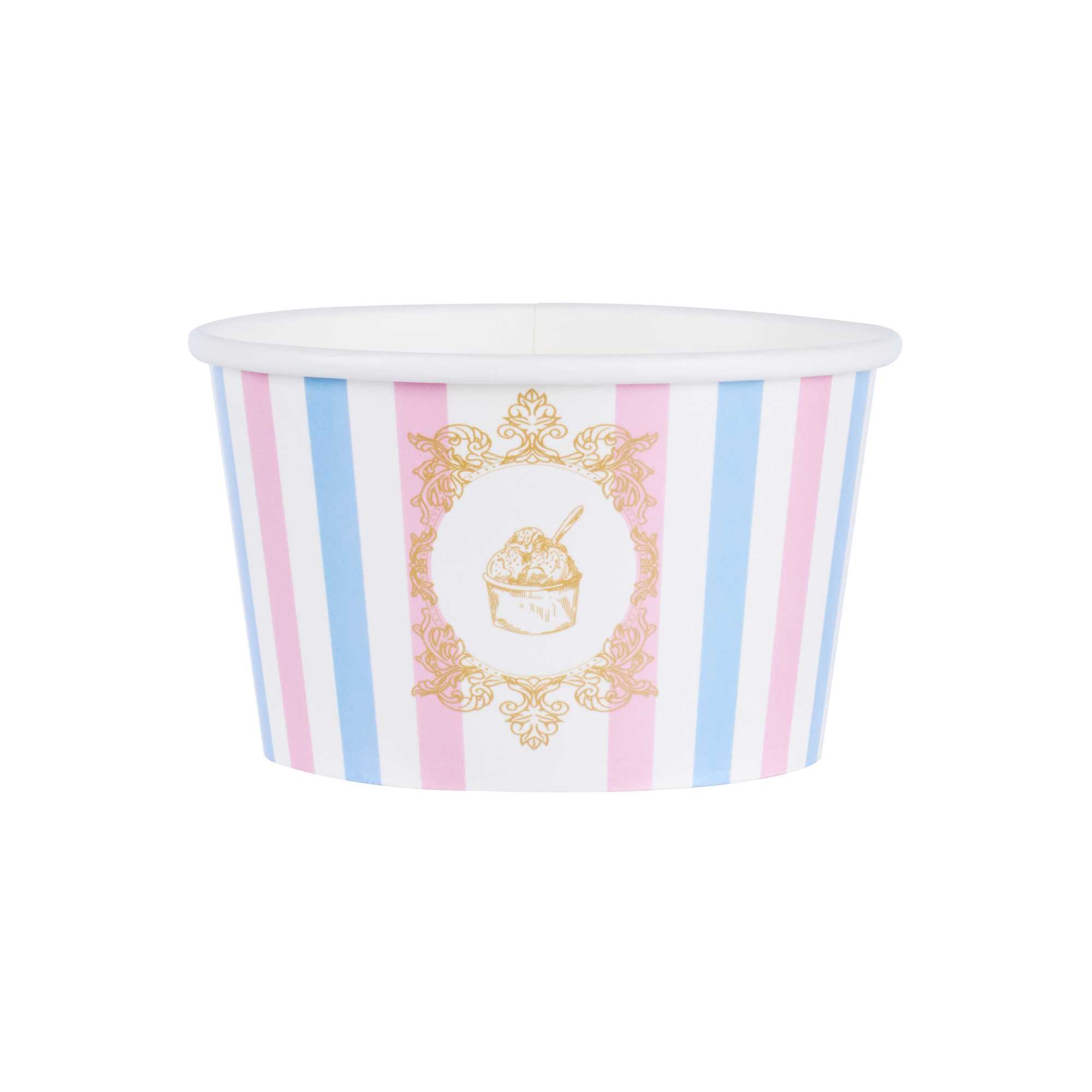 Coppetta 8 oz Round Pink And Blue Stripe Paper To Go Cup - 3 3/4" x 3 3/4" x 2 1/4" - 50 count box
