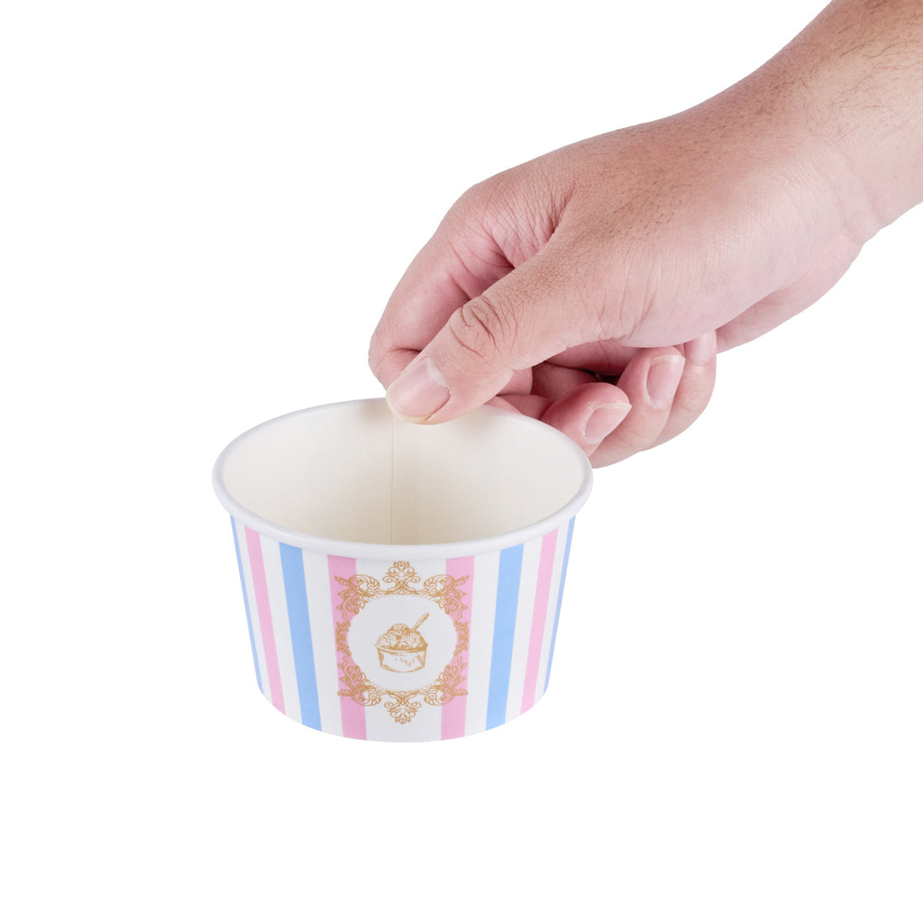 Coppetta 8 oz Round Pink And Blue Stripe Paper To Go Cup - 3 3/4" x 3 3/4" x 2 1/4" - 200 count box