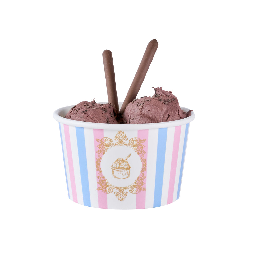 Coppetta 8 oz Round Pink And Blue Stripe Paper To Go Cup - 3 3/4" x 3 3/4" x 2 1/4" - 200 count box