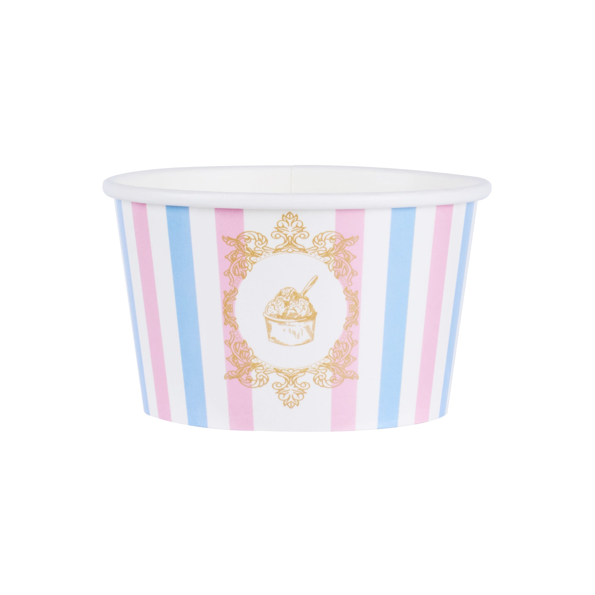 Coppetta 8 oz Round Pink And Blue Stripe Paper To Go Cup - 3 3/4" x 3 3/4" x 2 1/4" - 200 count box