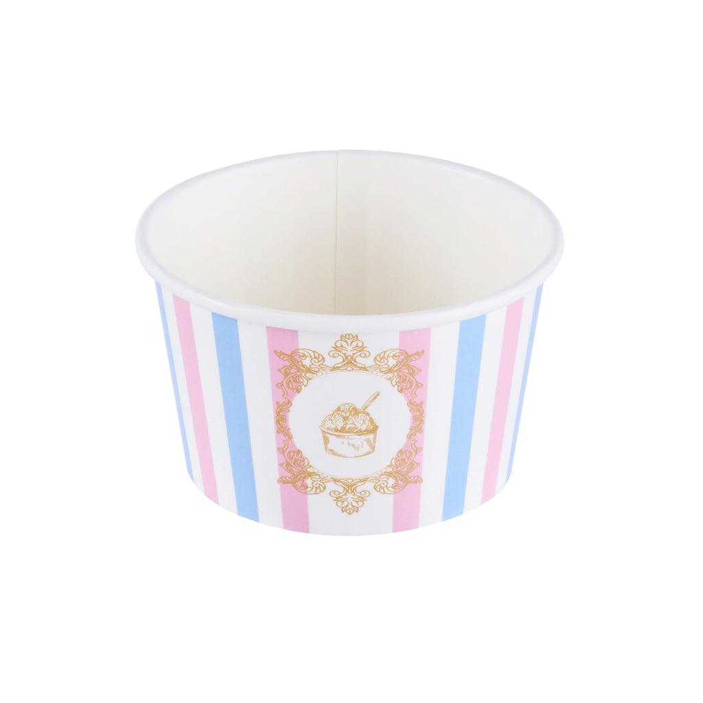 Coppetta 8 oz Round Pink And Blue Stripe Paper To Go Cup - 3 3/4" x 3 3/4" x 2 1/4" - 200 count box