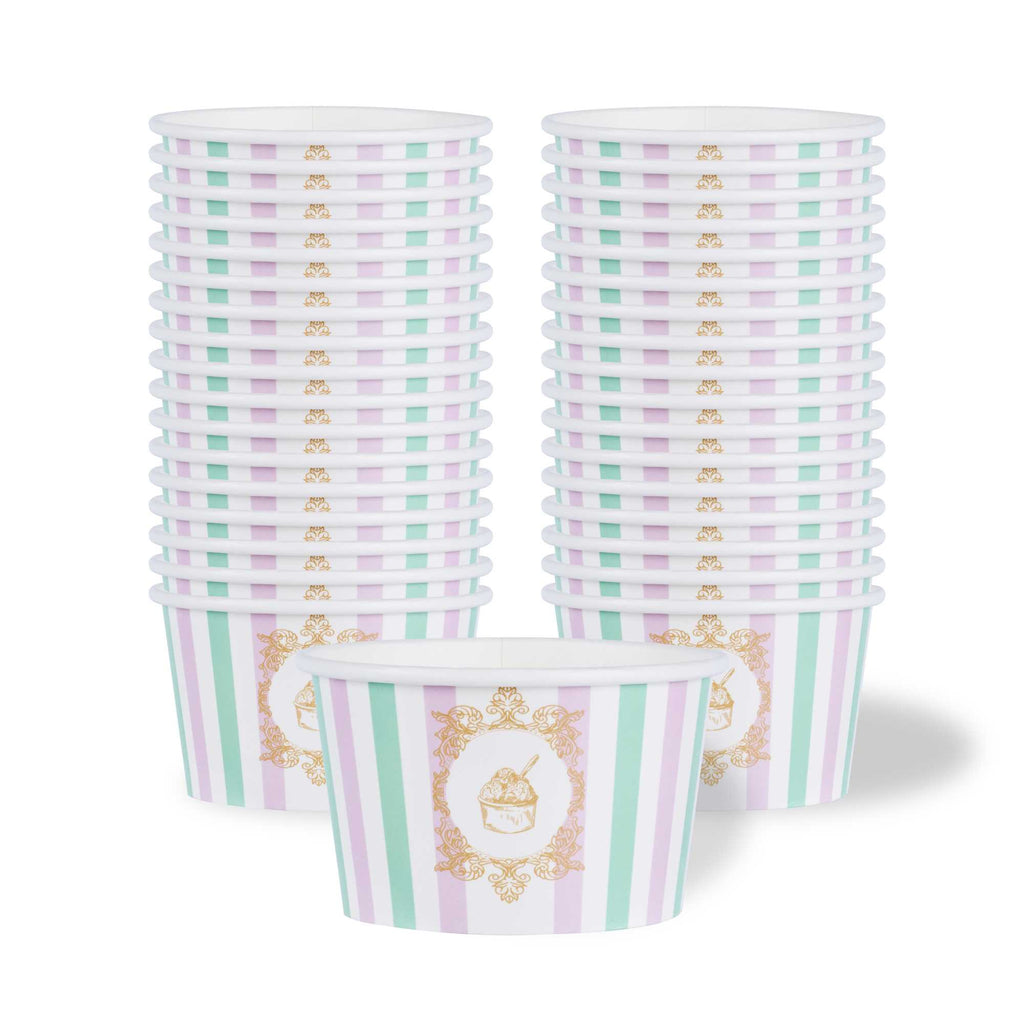 Coppetta 8 oz Round Purple And Blue Stripe Paper To Go Cup - 3 3/4" x 3 3/4" x 2 1/4" - 50 count box