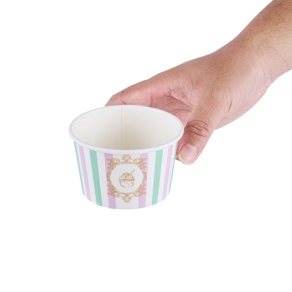 Coppetta 8 oz Round Purple And Blue Stripe Paper To Go Cup - 3 3/4" x 3 3/4" x 2 1/4" - 50 count box