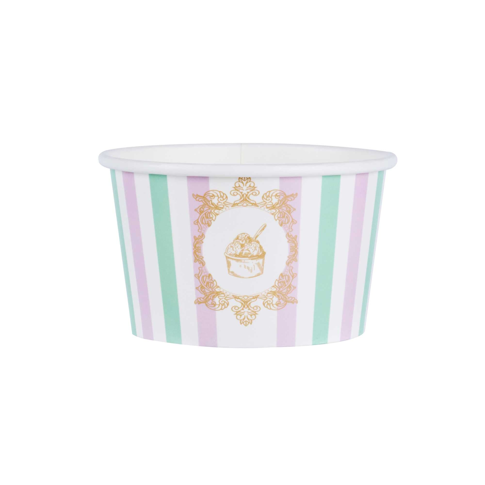 Coppetta 8 oz Round Purple And Blue Stripe Paper To Go Cup - 3 3/4" x 3 3/4" x 2 1/4" - 50 count box