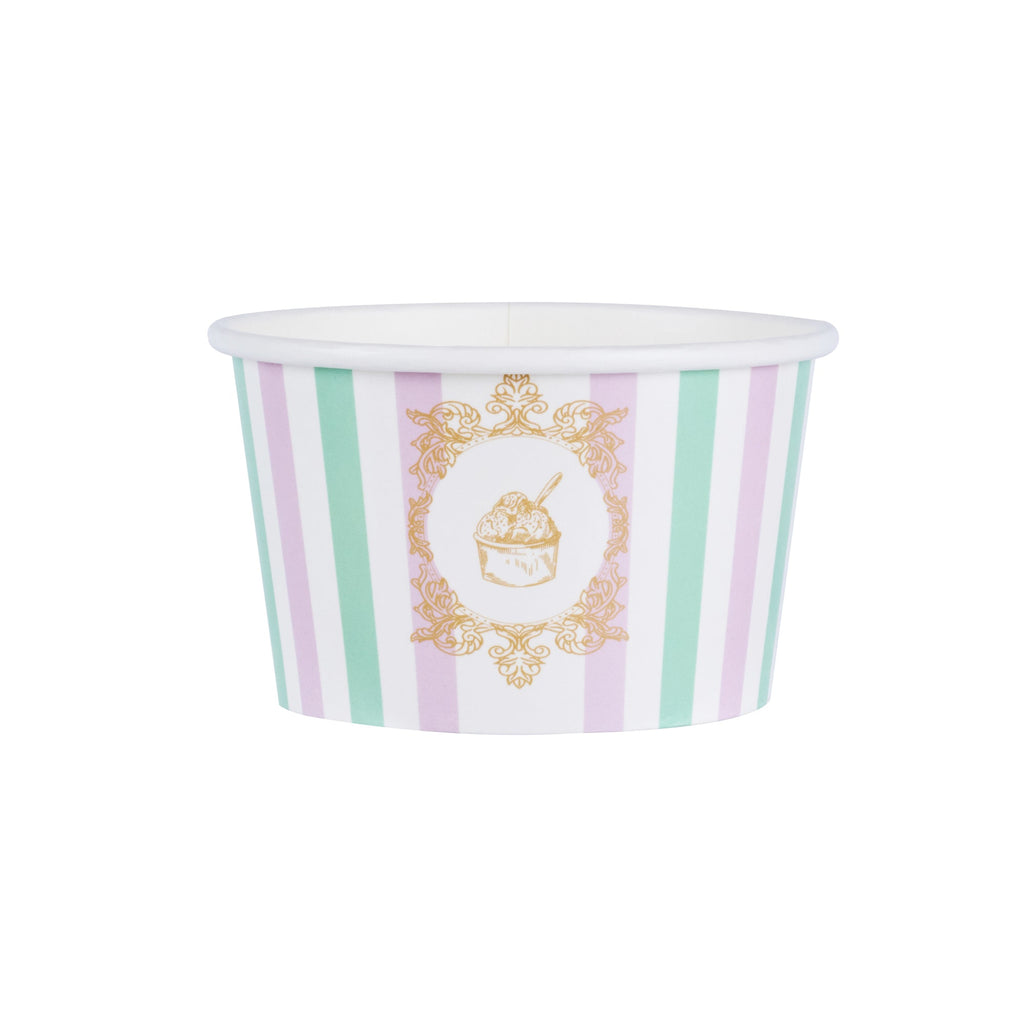 Coppetta 8 oz Round Purple And Blue Stripe Paper To Go Cup - 3 3/4" x 3 3/4" x 2 1/4" - 200 count box
