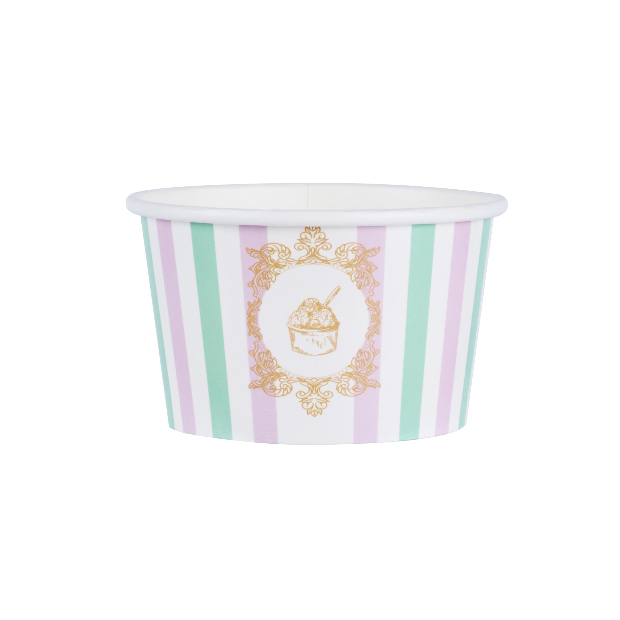Coppetta 8 oz Round Purple And Blue Stripe Paper To Go Cup - 3 3/4" x 3 3/4" x 2 1/4" - 200 count box