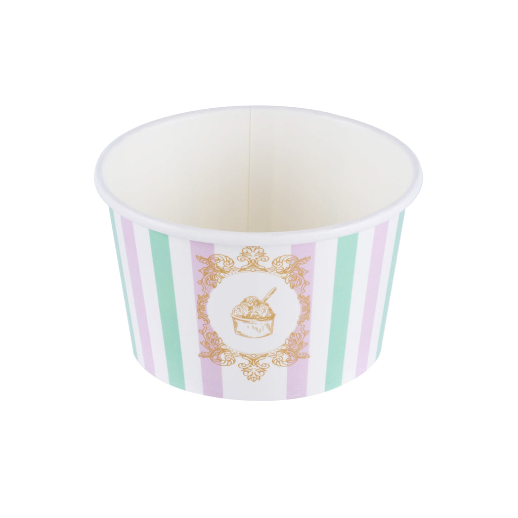 Coppetta 8 oz Round Purple And Blue Stripe Paper To Go Cup - 3 3/4" x 3 3/4" x 2 1/4" - 200 count box