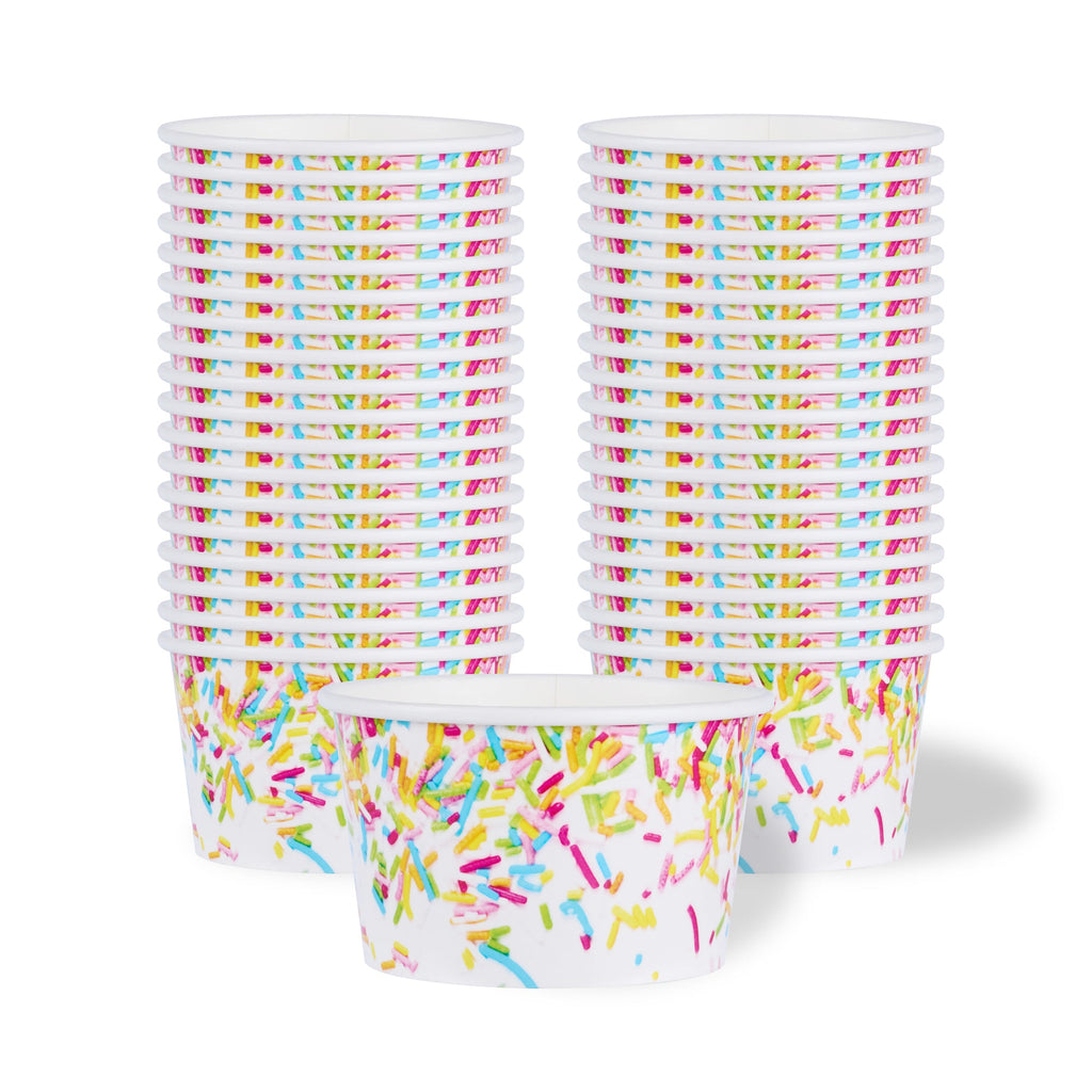 Coppetta 8 oz Round White Paper To Go Cup - with Party Sprinkles - 3 3/4" x 3 3/4" x 2 1/4" - 200 count box