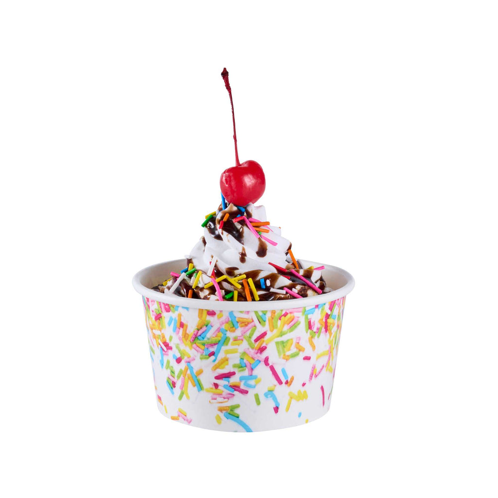 Coppetta 8 oz Round White Paper To Go Cup - with Party Sprinkles - 3 3/4" x 3 3/4" x 2 1/4" - 50 count box