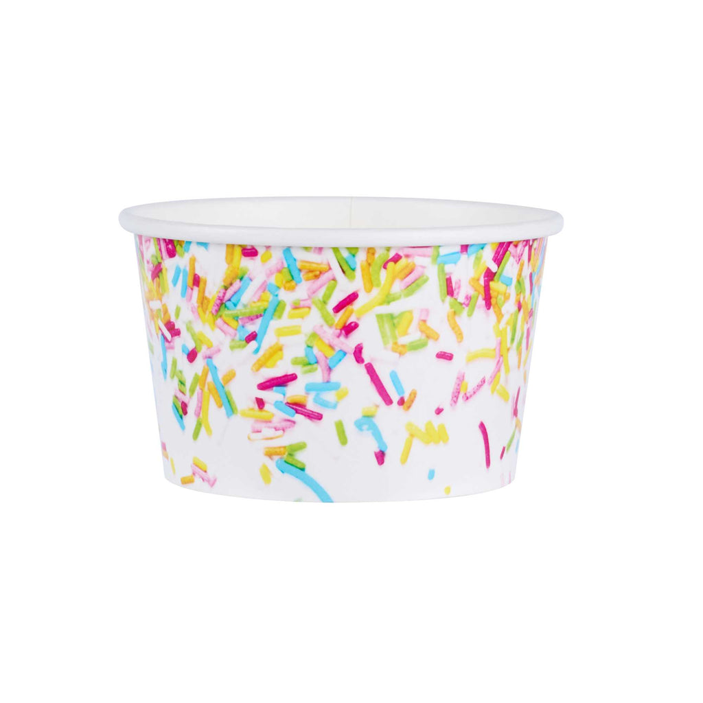 Coppetta 8 oz Round White Paper To Go Cup - with Party Sprinkles - 3 3/4" x 3 3/4" x 2 1/4" - 50 count box
