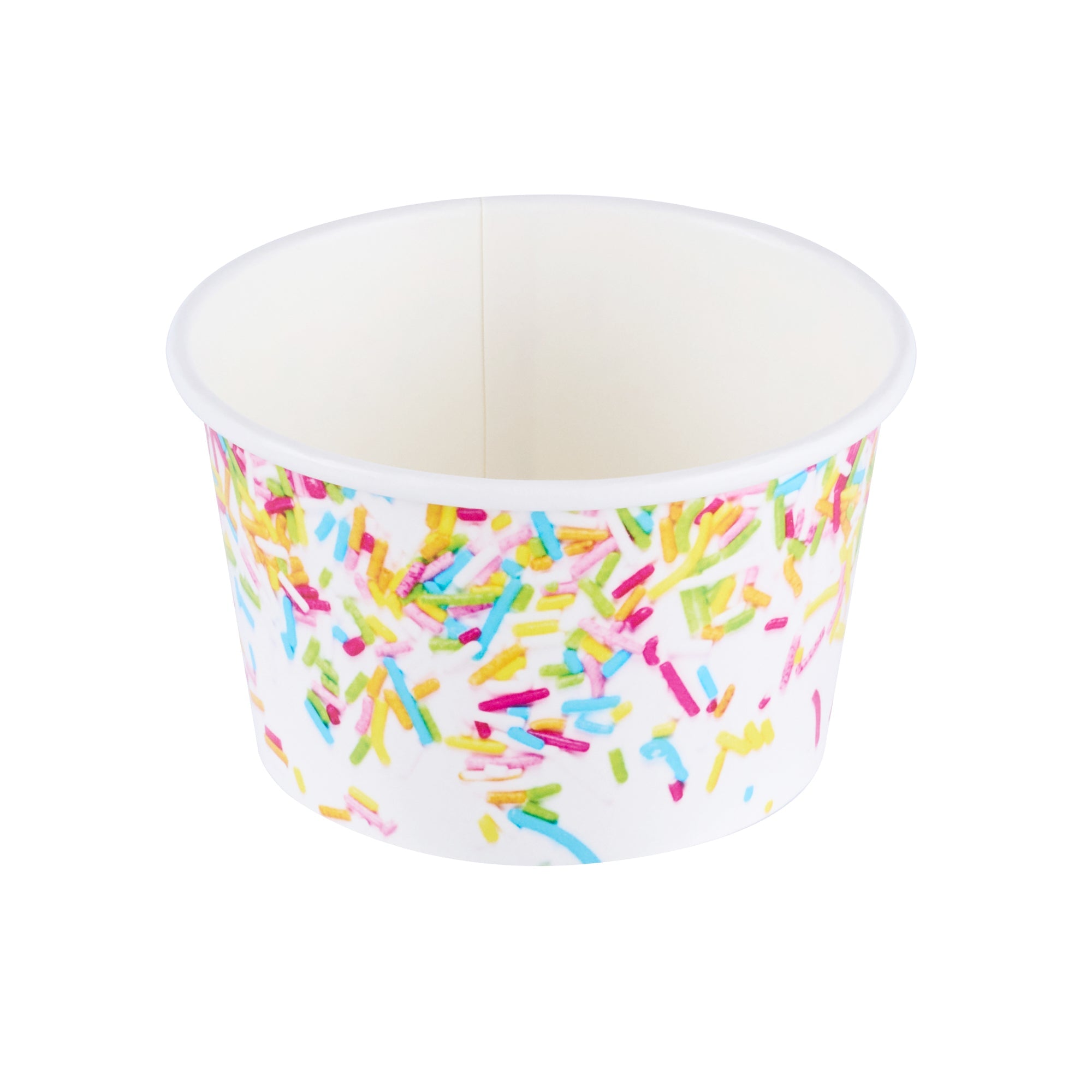 Coppetta 8 oz Round White Paper To Go Cup - with Party Sprinkles - 3 3/4" x 3 3/4" x 2 1/4" - 200 count box
