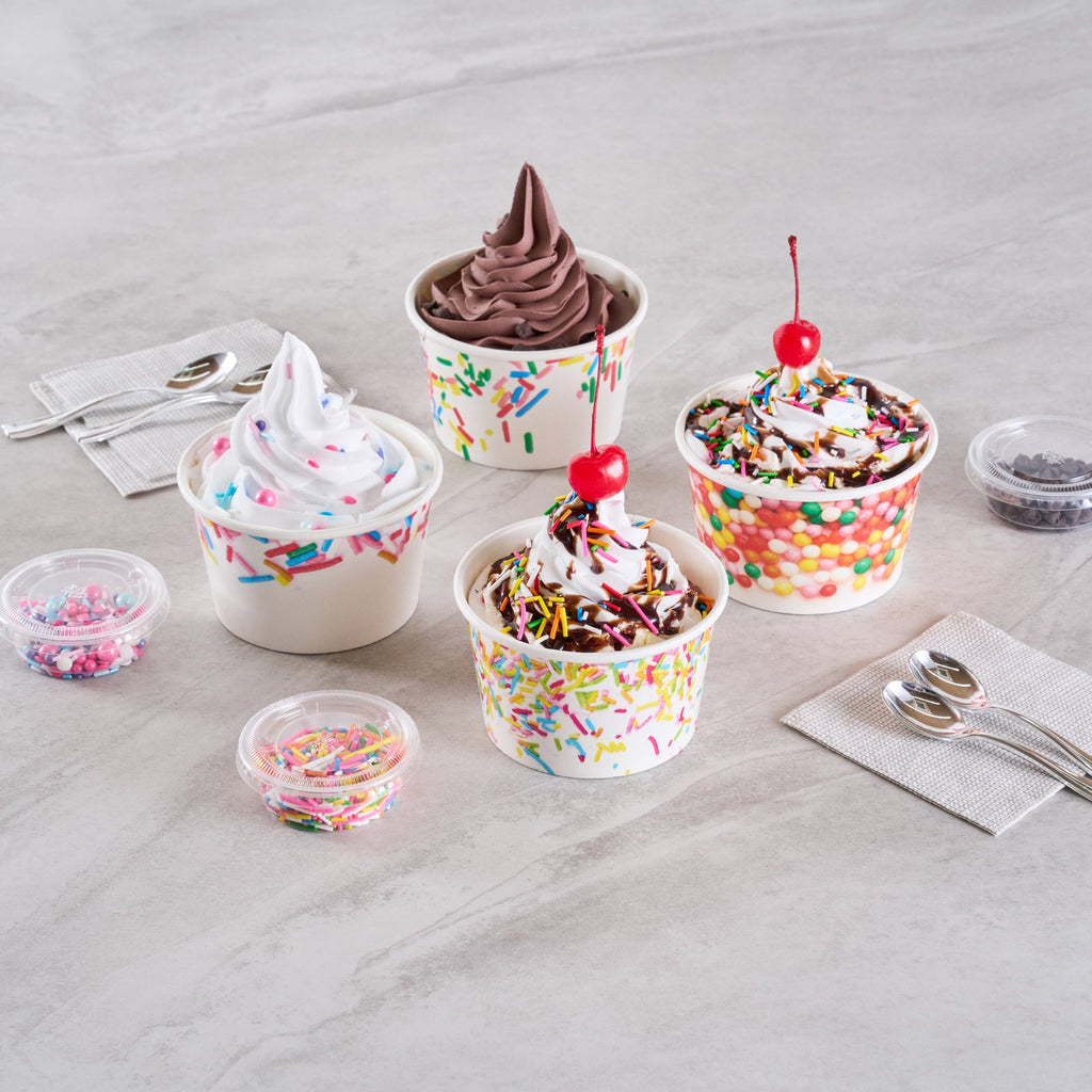 Coppetta 8 oz Round White Paper To Go Cup - with Party Sprinkles - 3 3/4" x 3 3/4" x 2 1/4" - 200 count box