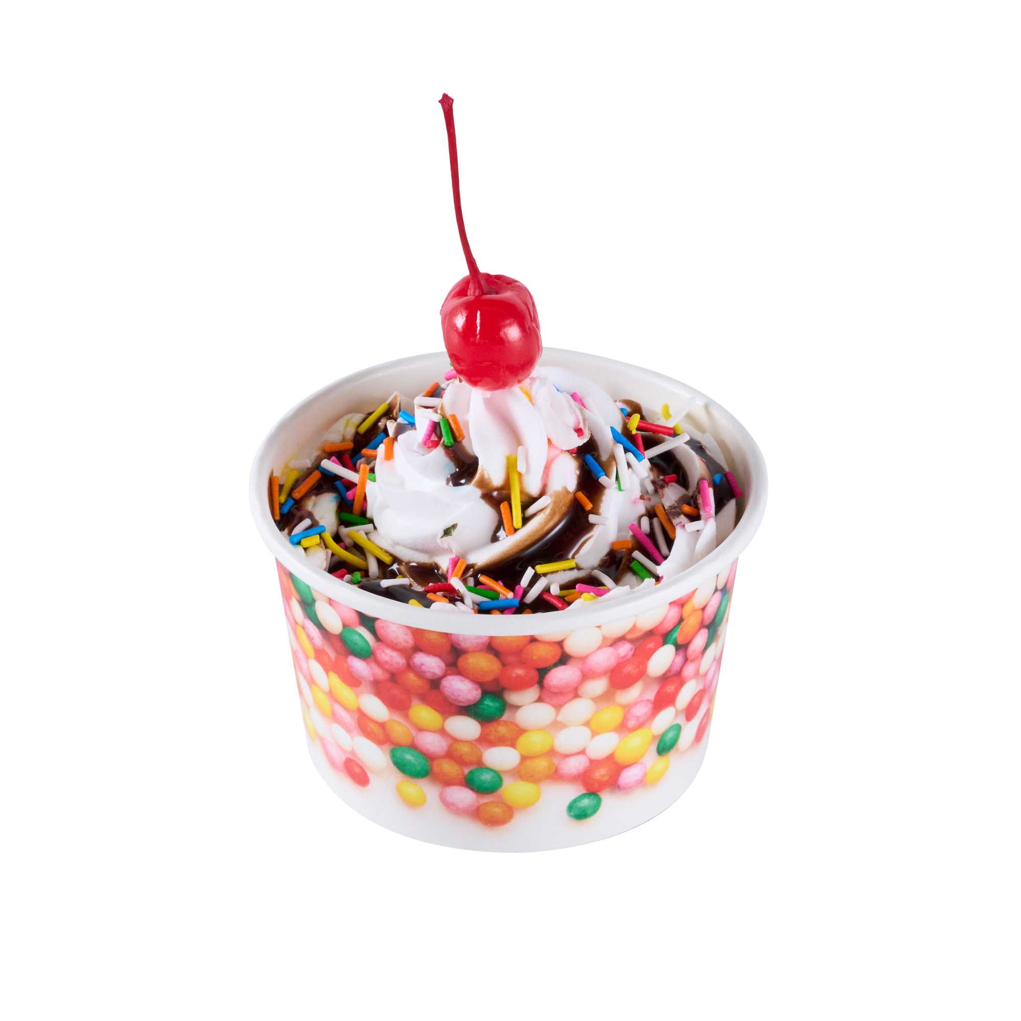 Coppetta 8 oz Round White Paper To Go Cup - with Round Sprinkles - 3 3/4" x 3 3/4" x 2 1/4" - 50 count box