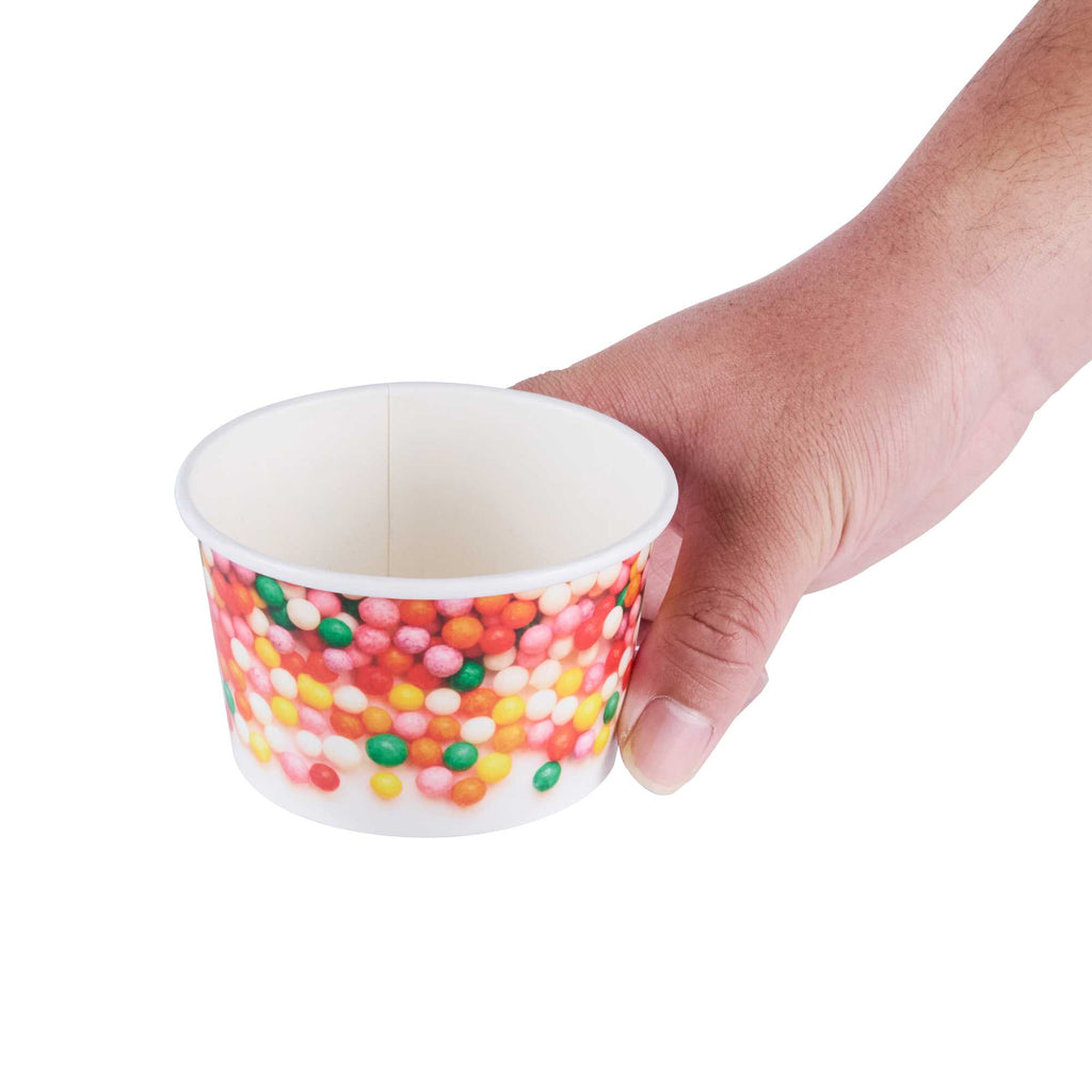 Coppetta 8 oz Round White Paper To Go Cup - with Round Sprinkles - 3 3/4" x 3 3/4" x 2 1/4" - 50 count box