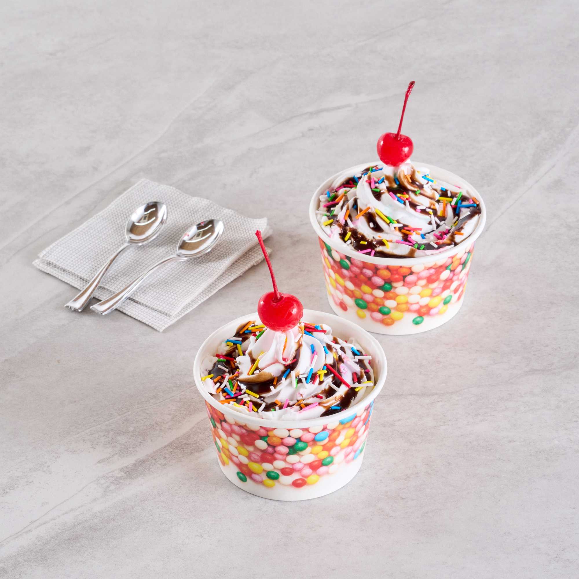 Coppetta 8 oz Round White Paper To Go Cup - with Round Sprinkles - 3 3/4" x 3 3/4" x 2 1/4" - 50 count box