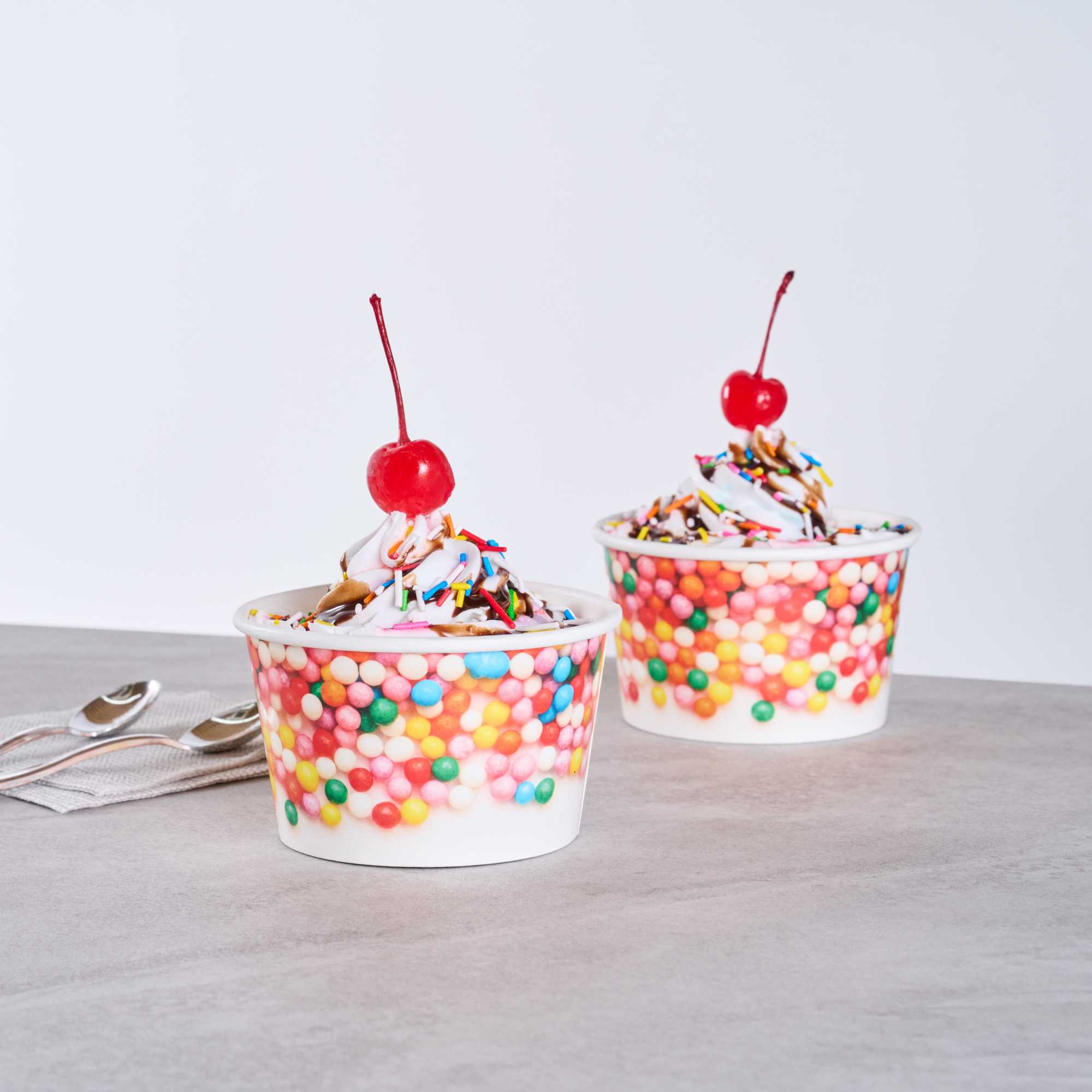 Coppetta 8 oz Round White Paper To Go Cup - with Round Sprinkles - 3 3/4" x 3 3/4" x 2 1/4" - 50 count box
