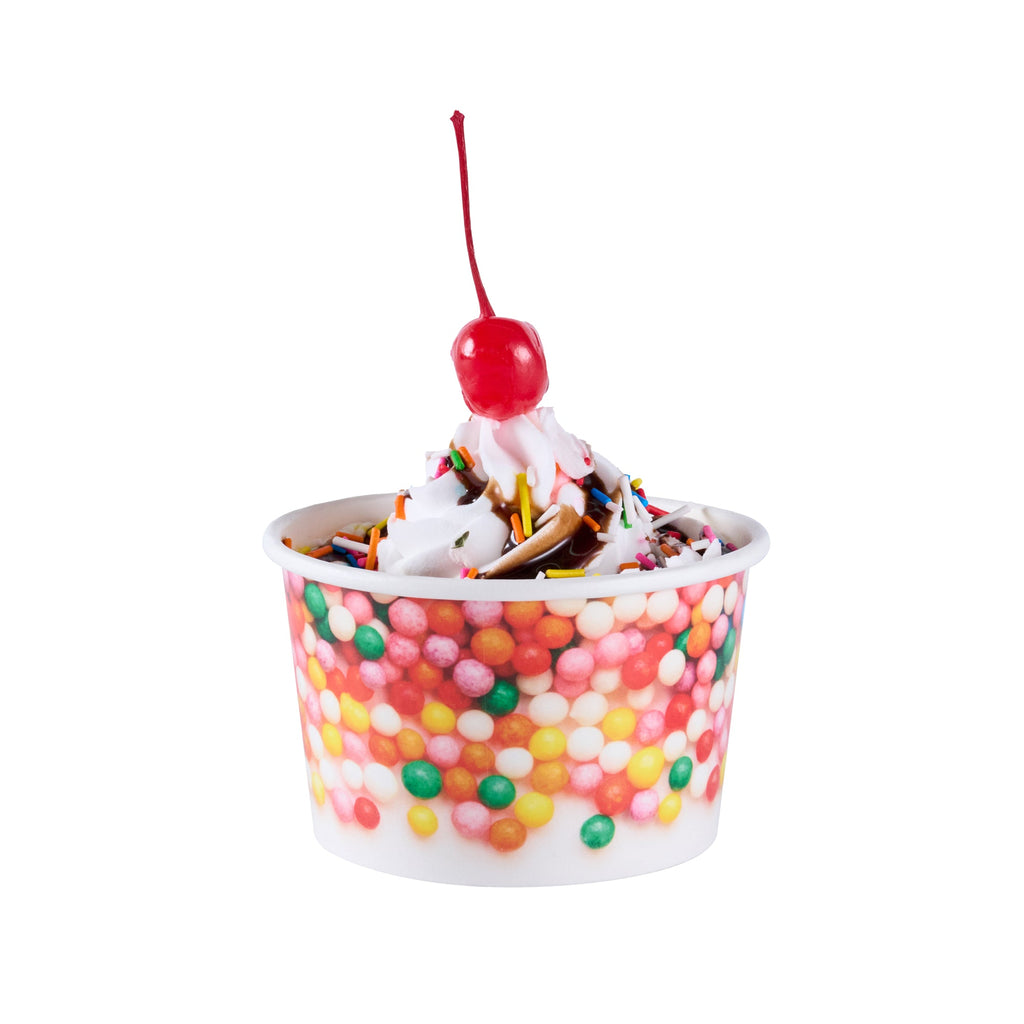 Coppetta 8 oz Round White Paper To Go Cup - with Round Sprinkles - 3 3/4" x 3 3/4" x 2 1/4" - 200 count box