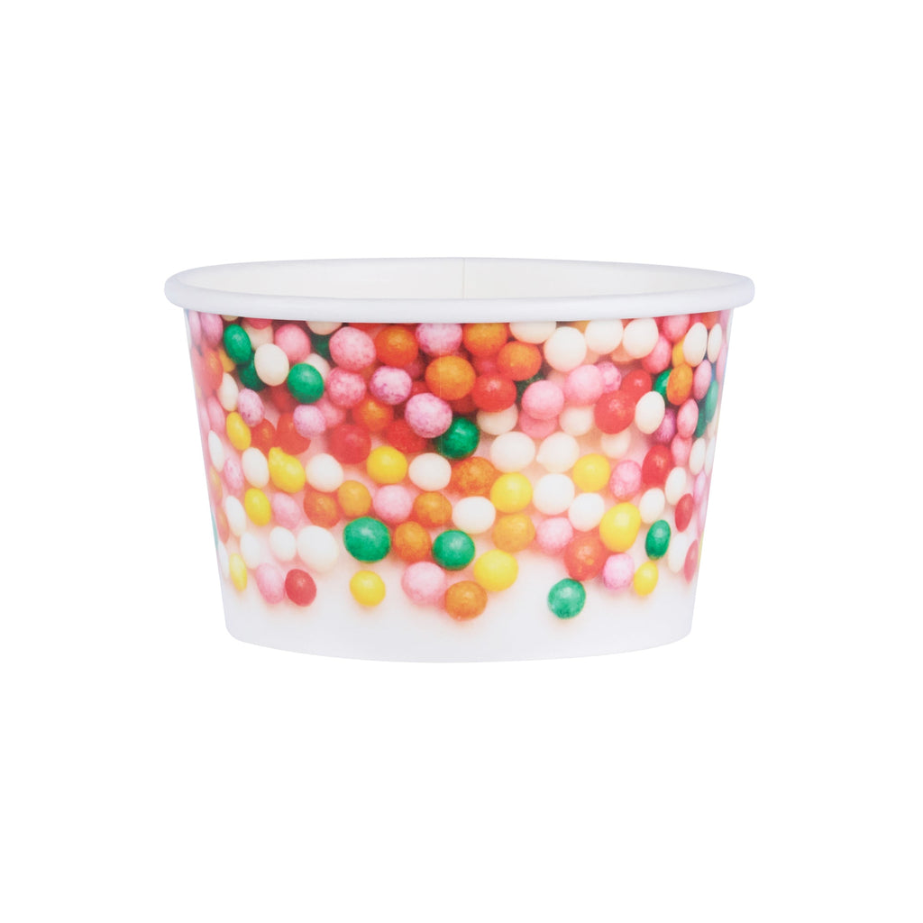 Coppetta 8 oz Round White Paper To Go Cup - with Round Sprinkles - 3 3/4" x 3 3/4" x 2 1/4" - 200 count box