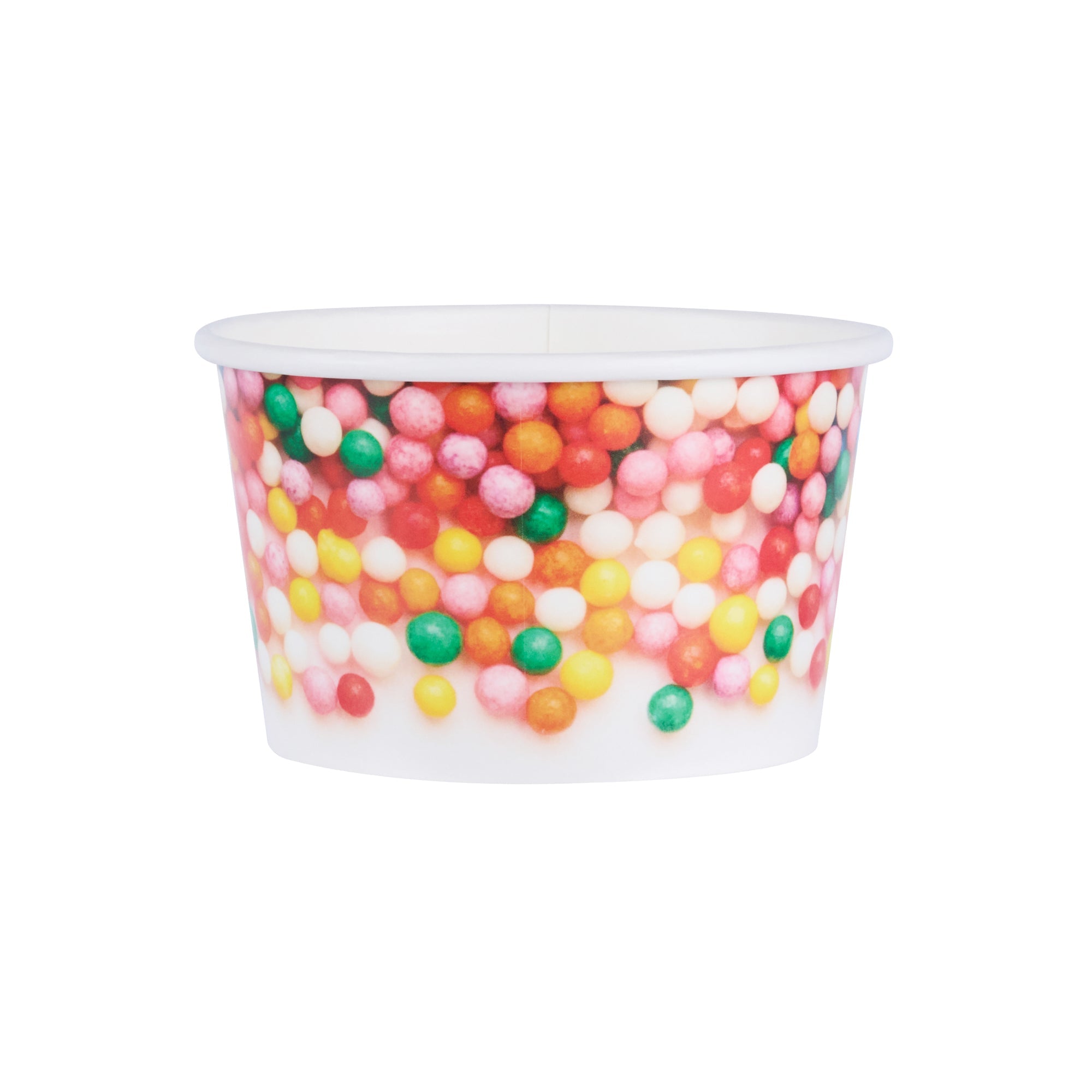 Coppetta 8 oz Round White Paper To Go Cup - with Round Sprinkles - 3 3/4" x 3 3/4" x 2 1/4" - 200 count box