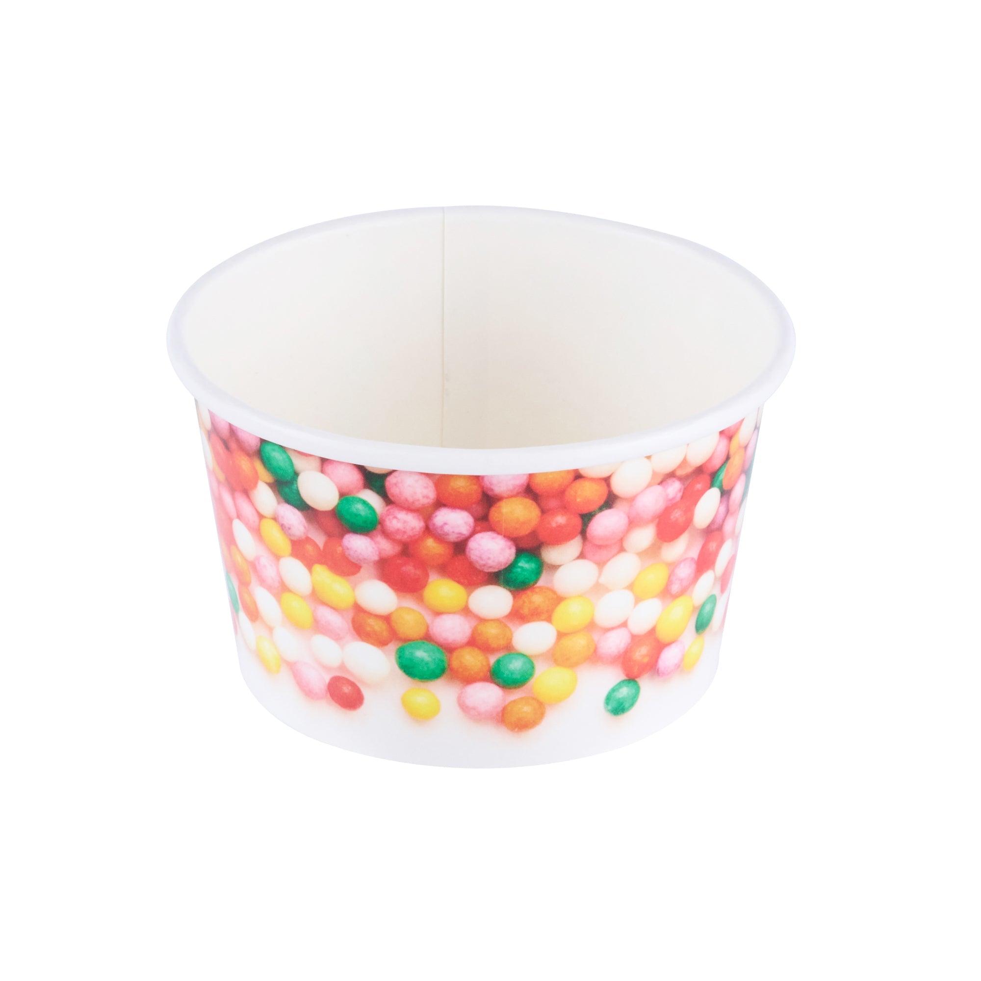 Coppetta 8 oz Round White Paper To Go Cup - with Round Sprinkles - 3 3/4" x 3 3/4" x 2 1/4" - 200 count box
