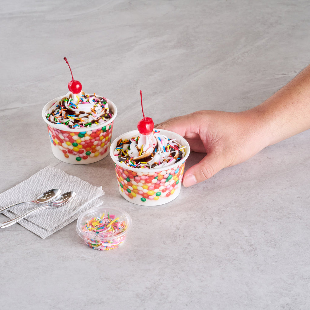 Coppetta 8 oz Round White Paper To Go Cup - with Round Sprinkles - 3 3/4" x 3 3/4" x 2 1/4" - 200 count box