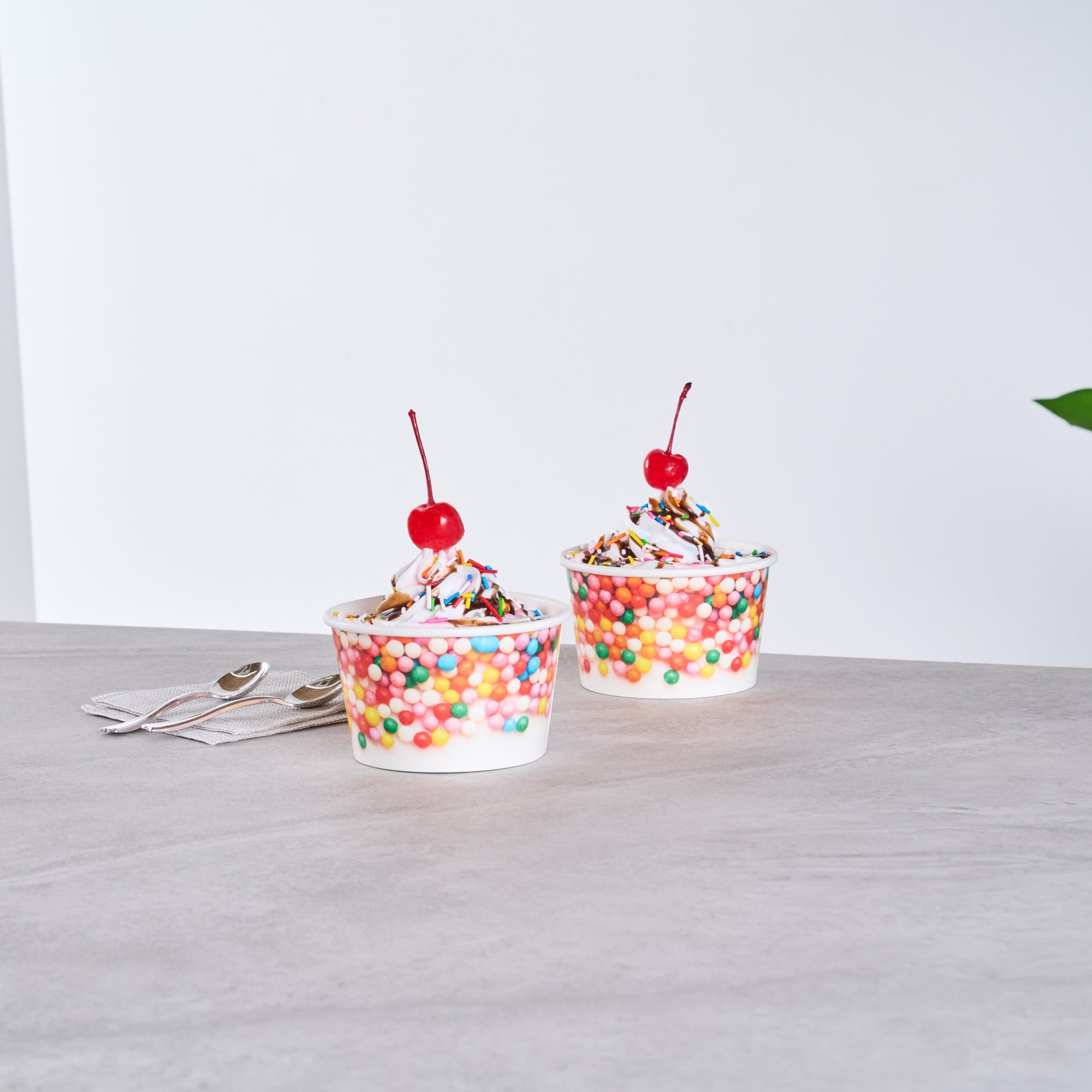 Coppetta 8 oz Round White Paper To Go Cup - with Round Sprinkles - 3 3/4" x 3 3/4" x 2 1/4" - 200 count box