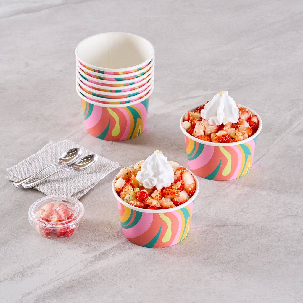 Coppetta 8 oz Round Psychedelic Sunrise Paper To Go Cup - 3 3/4" x 3 3/4" x 2 1/4" - 200 count box