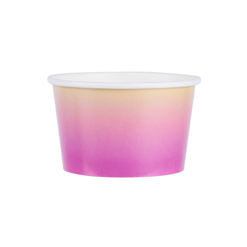 Coppetta 8 oz Round Purple and Yellow Ombre Paper To Go Cup - 3 3/4" x 3 3/4" x 2 1/4" - 50 count box
